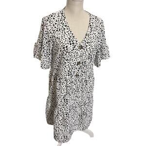 Dalmatian Tiered Polka Dot Mini Dress Spotted Black White Sz Small Spring Fun